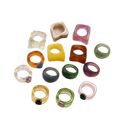 China FASHIONABLE Resin Diamond Ring Acrylic Color Transparent Jelly Ring for sale