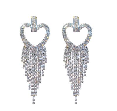 China CLASSIC 925 Silver Needle Heart Shape Tassel Crystal Earrings 2020 Jewelry New Rhinestone Exaggerated Earrings for sale