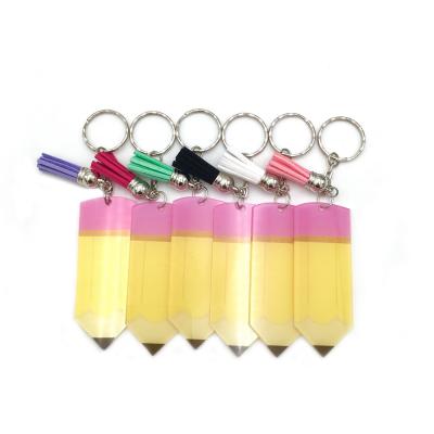 China New Style Leather Pencil Key Chain Personalized Acrylic Gift PU Pencil Tassel Key Chain PU Graduation Gift for sale