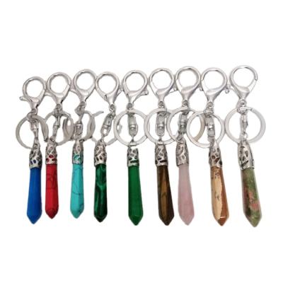 China Metal Monogram Custom Crystal Turquoise Keychain Hexagon Pillar Keychain Natural Creative Gift Keyring for sale