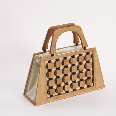 China Eco Friendly Trapezoidal Bamboo Bag Bamboo Cosmetic Bag With Lining for sale