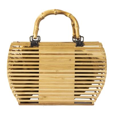 China Hollow Fashion PORTABLE Women Wash Round Beach Purse Tote Bamboo Purse Handbag for sale