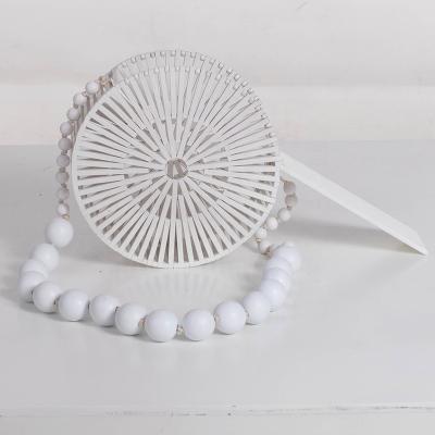 China Eco Friendly Bamboo Beach Bag Round Shape White Color for sale