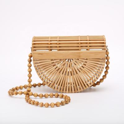 China Eco friendly Bamboo Bag with Flap Cover and Wooden Bead Belt for sale