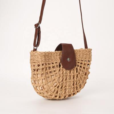 China Eco-Friendly Half Moon Straw Shoulder Bag with PU Belt for sale