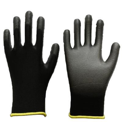 China Black 13G Polyester Anti-Slip Liner With Black PU Palm Coated Safety Gloves for sale