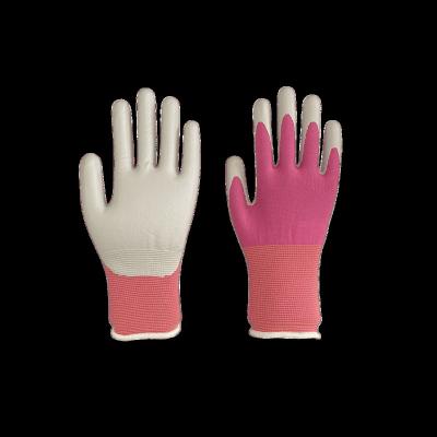 China 13G Anti-Slip Dyed Nylon Pink Coating Gray Nitrile Coated Gloves for sale