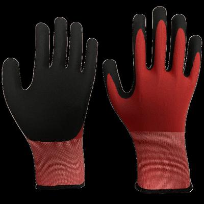 China Anti-Slip Red 15G Nylon With Spandex Nitrile Sandy Coated Gloves for sale