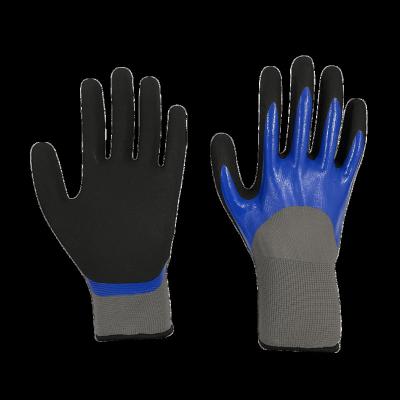 China Anti-skid 15G Polyester 3/4 Nitrile Sandy Coated Gloves for sale