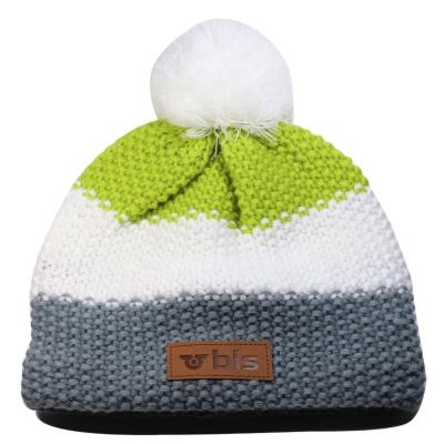 China COMMON High Quality Cable Knit Leather Patch Logo Pom Pom Beanie Custom Winter Hat for sale