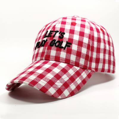 China Wholesale COMMON Logo Custom Baseball Cap Embroidery Plaid Sports Hats Ladies Golf Hat Red for sale