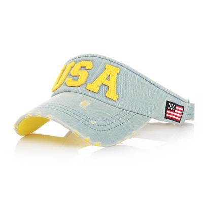 China Wholesale USA Brand Image Image Denim Wash High Quality Sun Visor Hat Embroidery Empty Ladies Top Adults Quick-Drying IMAGE Unisex Plain for sale