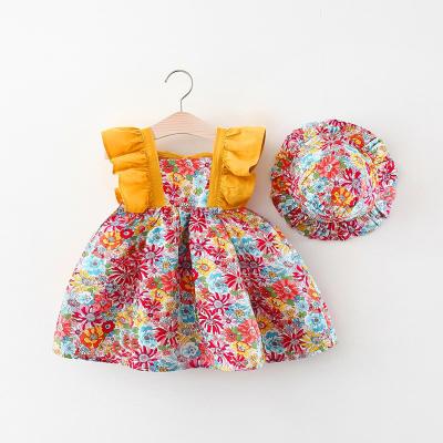 China 2023 Summer New Breathable Flower Flying Sleeve Sleep Dress Girl's Korean Princess Skirt Give Soft Hat for sale