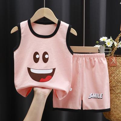 China Preppy style children's vest set the summer pure clothing girl cotton Korean version of the new 2022 two-piece summer boys' clothing model for sale