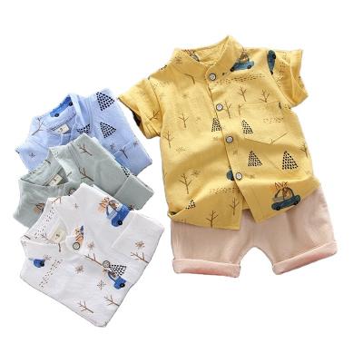 China ENGLAND STYLE boys summer clothes 0-3 years old cute cartoon children's clothing foreign style 2 summer short sleeve shirt two-piece set for sale