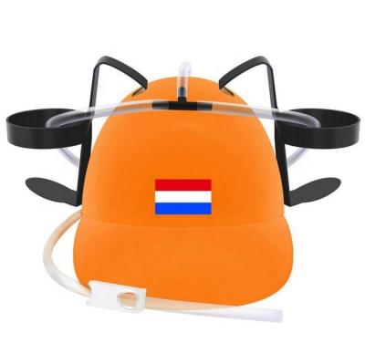 China WC2022 Character Holland Hat Helmet Plastic Beer Drinking Drinking Hat With Straws In Dutch Flag Color for sale