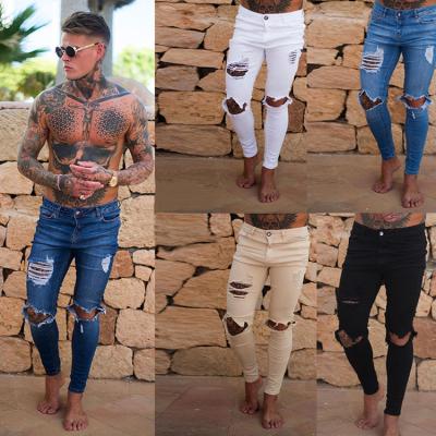 China Factory wholesale custom made European men's ripped skinny jeans QUICK DRY high quality from China for sale