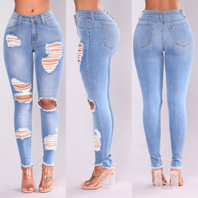 China QUICK DRY foreign trade export European and American women's thin and thin jeans and fashion jeans feet hole-broken pants for sale