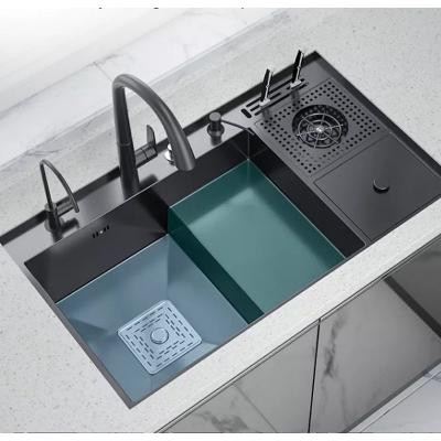 China With Single-slot Large Nano Kitchen Sink Joint Faucet Cup Ladder Lavatory Heaven And Earth Manual Multi-Function Bin With Knife Hole for sale