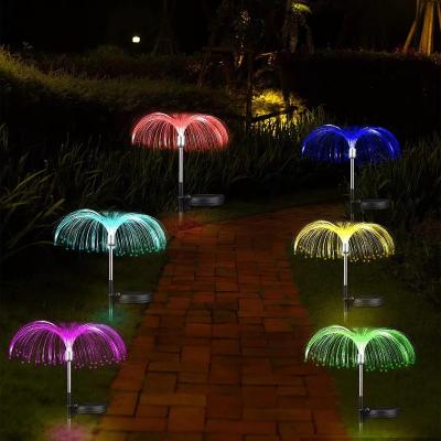 China Outdoor Waterproof Garden Lamp RGB 7 Color Socket Solar Lawn Garden Lights Led Jellyfish Fiber Optic Solar Light Yard for sale