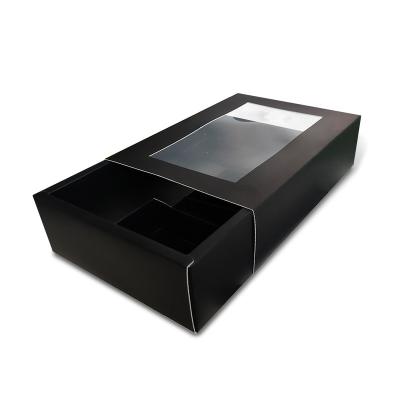 China Handmade Custom Sleeve Boxes Rose Black Premium Paper Gift Shoe Watch Locker Box Window Drawer Package for sale