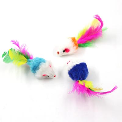 China Cat Toy False Mouse Viable Pet Cat Toys Plush Mini Funny Playing Feather Mini Mouse Toys With Colorful for sale