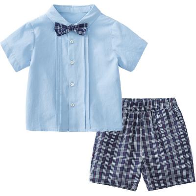 China Boy 2021 Casual Kids Clothing Sets Summer Plaid T-shirt Shorts Kids Clothing Baby Boy Clothing Sets for sale