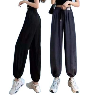 China Anti-Wrinkle Sweatpants Womens Wide Leg Pants Women Black Chiffon Slim Leg Summer High Waisted Drop Feeling Thin Straight Leg Pants for sale