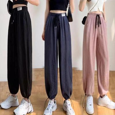 China Anti-wrinkle Quick dry Harlan pants black chiffon wide leg trousers women's summer thin high waisted pendant feeling thin straight leg pants for sale