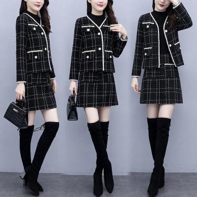 China Anti-pilling Our factory wholesale custom autumn and winter new Korean thickened version of aging fashion coat plus short skirt two sets for sale