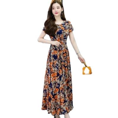 China Anti-Static Bohemian summer dress for women 2022 versatile beach dress with short sleeves and round neck for sale