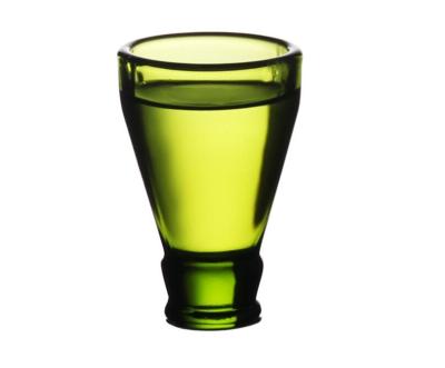 China Viable Colored Glass Beer Bottle Say Shaped Lip Shot Glass, Bottle Top Shot Glass for sale