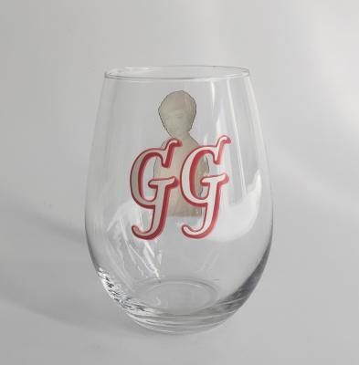 China Glass Top Cut Edge Crystal Stemless Wine Glass With Customized Printing for sale