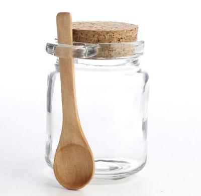 China Wholesale High Quality Freshness Preservation Clear Glass Jar with Wooden Spoon and Cork Lid for sale