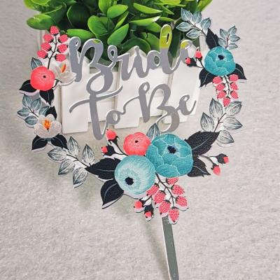 China Beautiful Acrylic Flower Print Bride To Wedding Acrylic Cake Topper for sale