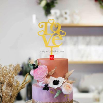 China Amazing Wedding Cake Topper Acrylic Happy Birthday Cake Forever Love Heart Decoration for sale