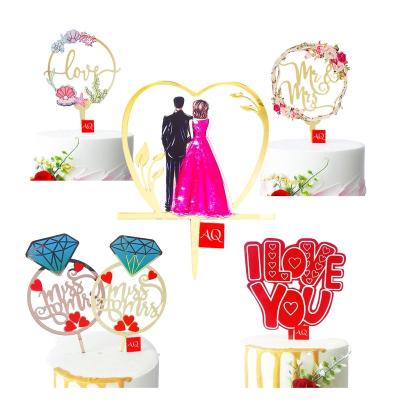 China High Quality 1.6mm Thickness Acrylic Valentine Flower Printing Cake Topper Wedding Party Supplier for sale