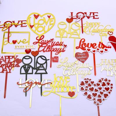 China INS Acrylic Style Amazing Cake Topper Love Valentine's Day Wedding Decoration Acrylic Heart Cake Topper for sale