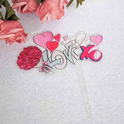 China Wedding Decoration Love Colorful Printing Acrylic Cake Topper For Wedding Decoration for sale