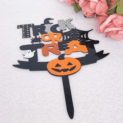 China New Design Witch Bat Spider Pumpkin Acrylic Cake Topper Trick Or Treat Candy Kids For Halloween Decoration Party Supplier for sale