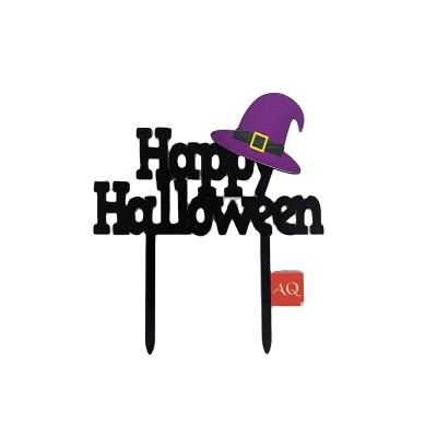 China 2020 New Halloween Witch Acrylic Trick or Treat Hat Acrylic Cake Topper Halloween Decoration for sale