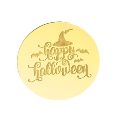 China New 5cm Acrylic Circle Happy Halloween Cupcake Topper Acrylic Round Cake Topper For Halloween Party Cake Decorations for sale