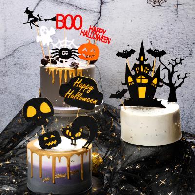 China Happy Halloween Witch Ghost Black Cat Pumpkin Bat Witch Paper Cake Topper for sale