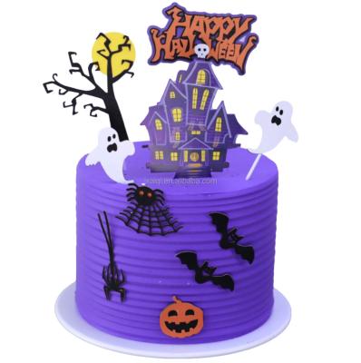 China Happy Spider Bat Pumpkin Cake Toppers Halloween Ghost Halloween Cupcake Paper Toppers for sale