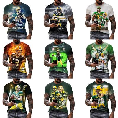 China QUICK DRY Football Star Aaron Rodgers 3D Digital Printing Shirt For Men And Kid's Unisex Rugby Custom All Over Print OEM & ODM Tops for sale