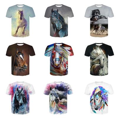 China Fashion 3D QUICK DRY Horse Printed T-Shirt For Men Summer 2021 3D Printing Shirt Off The Shoulder Mens Funny Animal Print Tops Short Sleeve Wear for sale