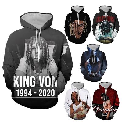 China Anti-pilling 2022 High Quality Fashion Rapper Star American King Von 3D Printed Hoodies For Men's Casual Pullover 3D Printing Mens Hoodies for sale