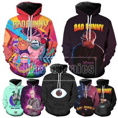 China Anti-pilling Bad Bunny 3D Printed Hoodies For Men's Hot American Singer Star 2022 CP3 3D Printing Mens Hoodies Cool Oversize Pullover for sale