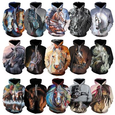 China Anti-pilling Customization Color Block 3D Printed Hoodies For Men Animal Horse 3D Printing Men's Casual Fashion Oversized Pullover Hoodies for sale