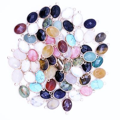 China Geometric Oval Faceted Stone Opal Quartz Tiger Eye Stone Fashion CLASSIC Charms Pendants For Necklace for sale